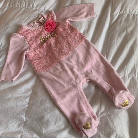 Juicy Couture Warm Plush Pink One Piece Zippered| 3-6 month | Gold Booties - Picture 12 of 12